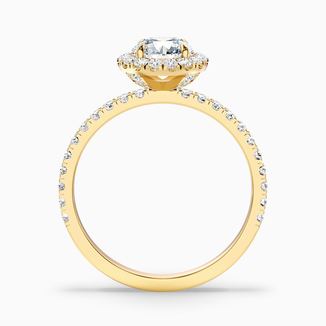 Jade 2 Carat Round Cut Halo Lab Grown Diamond Ring in 10k Yellow Gold - Side View