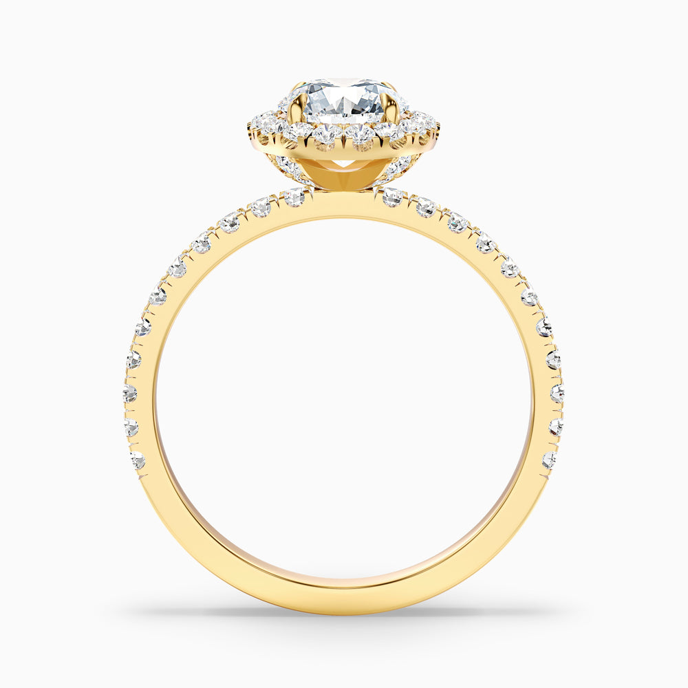 Jade 4 Carat Round Cut Halo Lab Grown Diamond Ring in 14k Yellow Gold - Side View