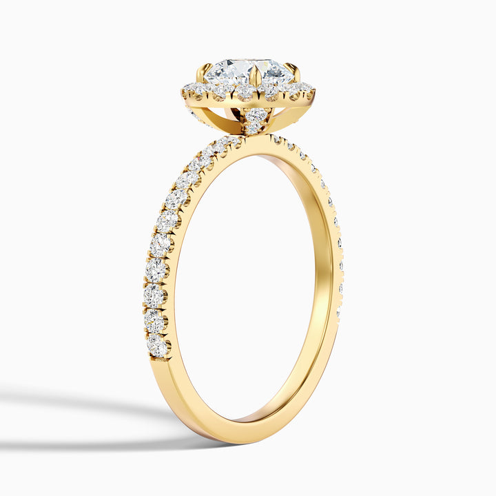 Jade 5 Carat Round Cut Halo Lab Grown Diamond Ring in 18k Yellow Gold - Detail View