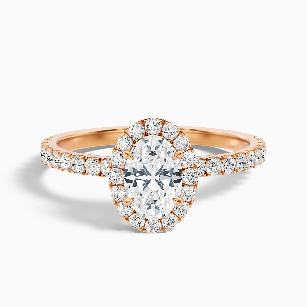 Jany 5 Carat Oval Halo Pave Lab Grown Diamond Ring in 14k Rose Gold - Front View