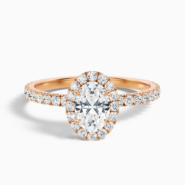 Jany 5 Carat Oval Halo Pave Lab Grown Diamond Ring in 14k Rose Gold - Front View