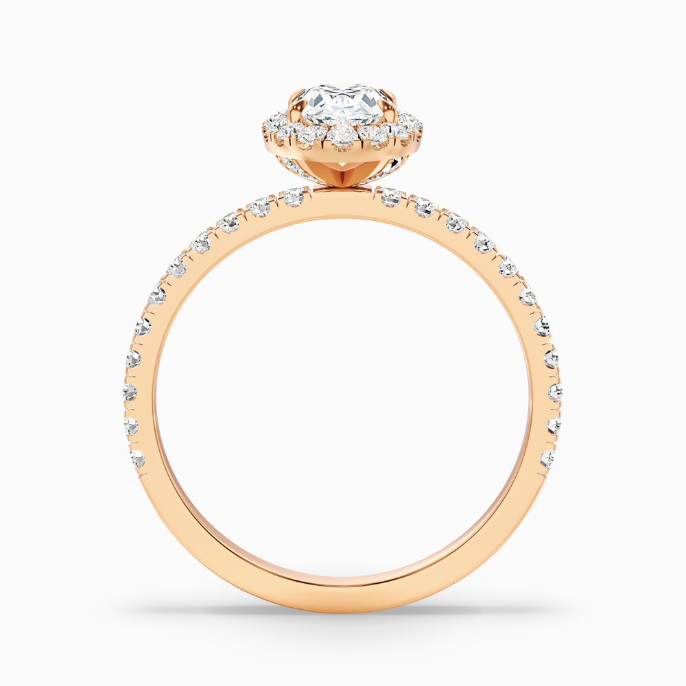 Grace 1 Carat Oval Halo Pave Moissanite Engagement Ring - Side View