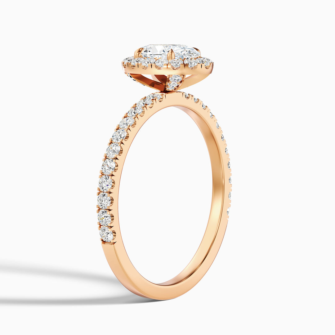 Jany 5 Carat Oval Halo Pave Lab Grown Diamond Ring in 14k Rose Gold - Detail View