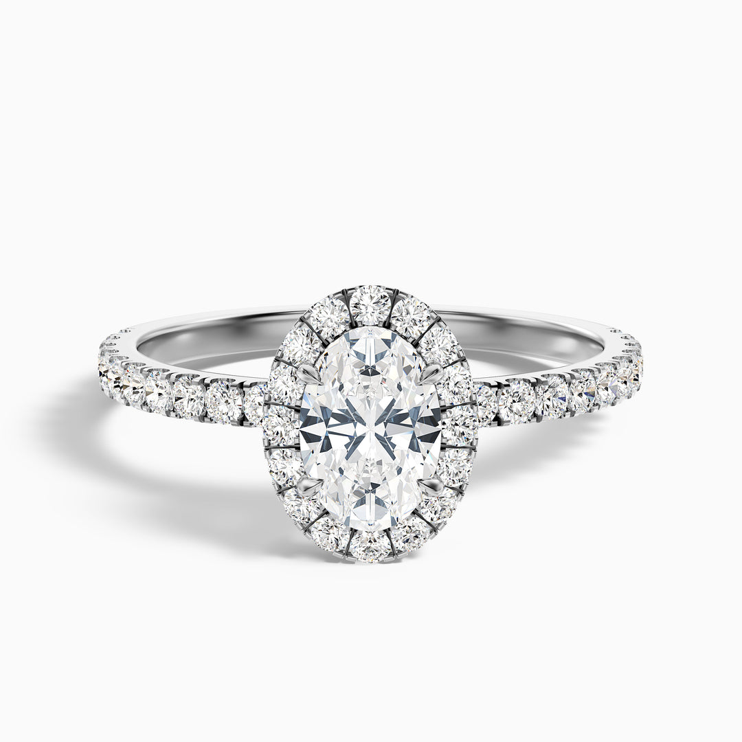 Grace 1 Carat Oval Halo Pave Moissanite Engagement Ring - Front View