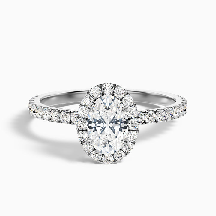 Jany 4 Carat Oval Halo Pave Lab Grown Diamond Ring in 18k White Gold - Front View