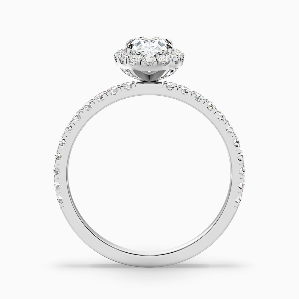 Jany 1 Carat Oval Halo Pave Lab Grown Diamond Ring in Platinum - Side View