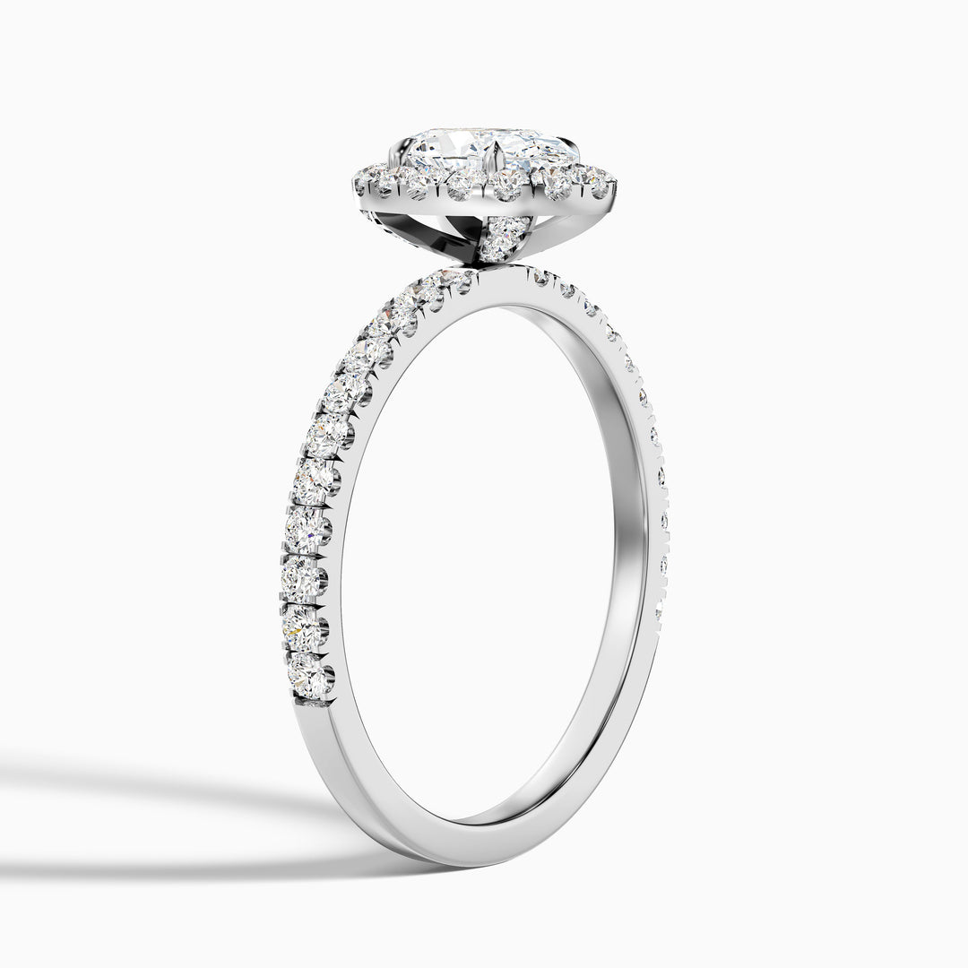 Jany 1.5 Carat Oval Halo Pave Lab Grown Diamond Ring in Platinum - Detail View