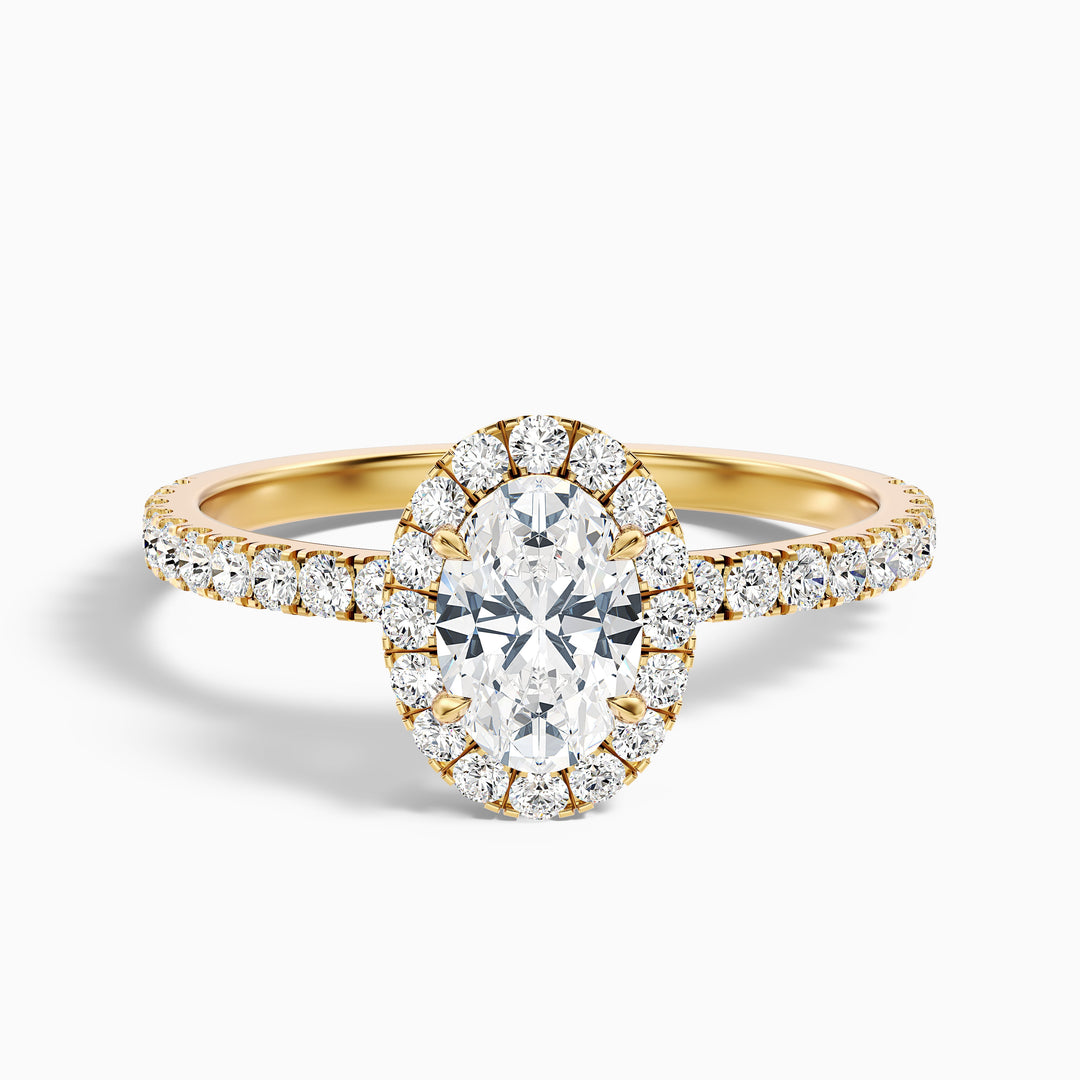 Jany 3.5 Carat Oval Halo Pave Lab Grown Diamond Ring in 14k Yellow Gold - Front View