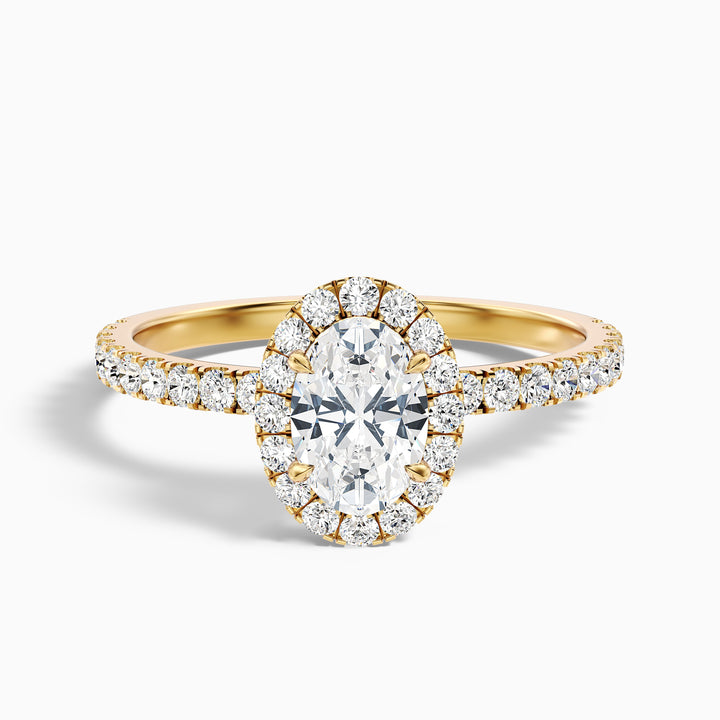 Jany 3.5 Carat Oval Halo Pave Lab Grown Diamond Ring in 14k Yellow Gold - Front View