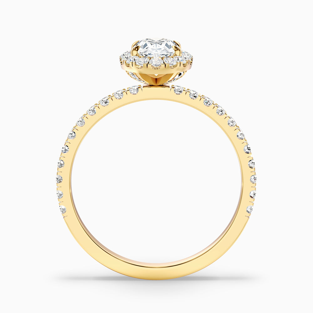 Jany 4 Carat Oval Halo Pave Lab Grown Diamond Ring in 14k Yellow Gold - Side View
