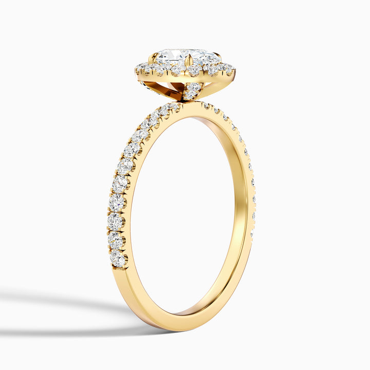 Jany 4 Carat Oval Halo Pave Lab Grown Diamond Ring in 18k Rose Gold - Detail View