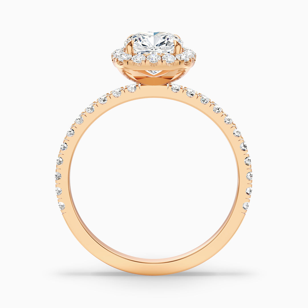 June 2.5 Carat Cushion Cut Halo Pave Lab Grown Diamond Ring in 14k Yellow Gold - Side View