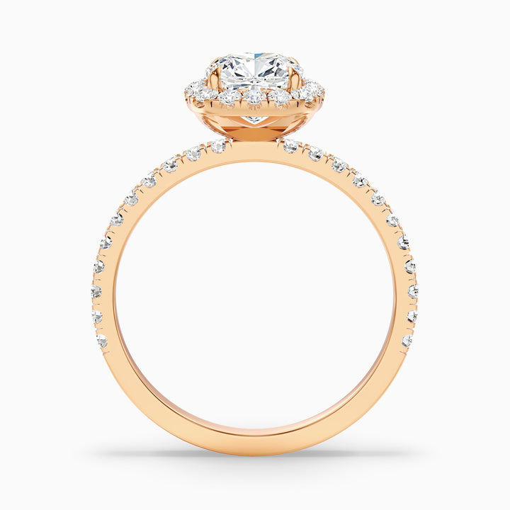 June 2.5 Carat Cushion Cut Halo Pave Lab Grown Diamond Ring in 14k Yellow Gold - Side View