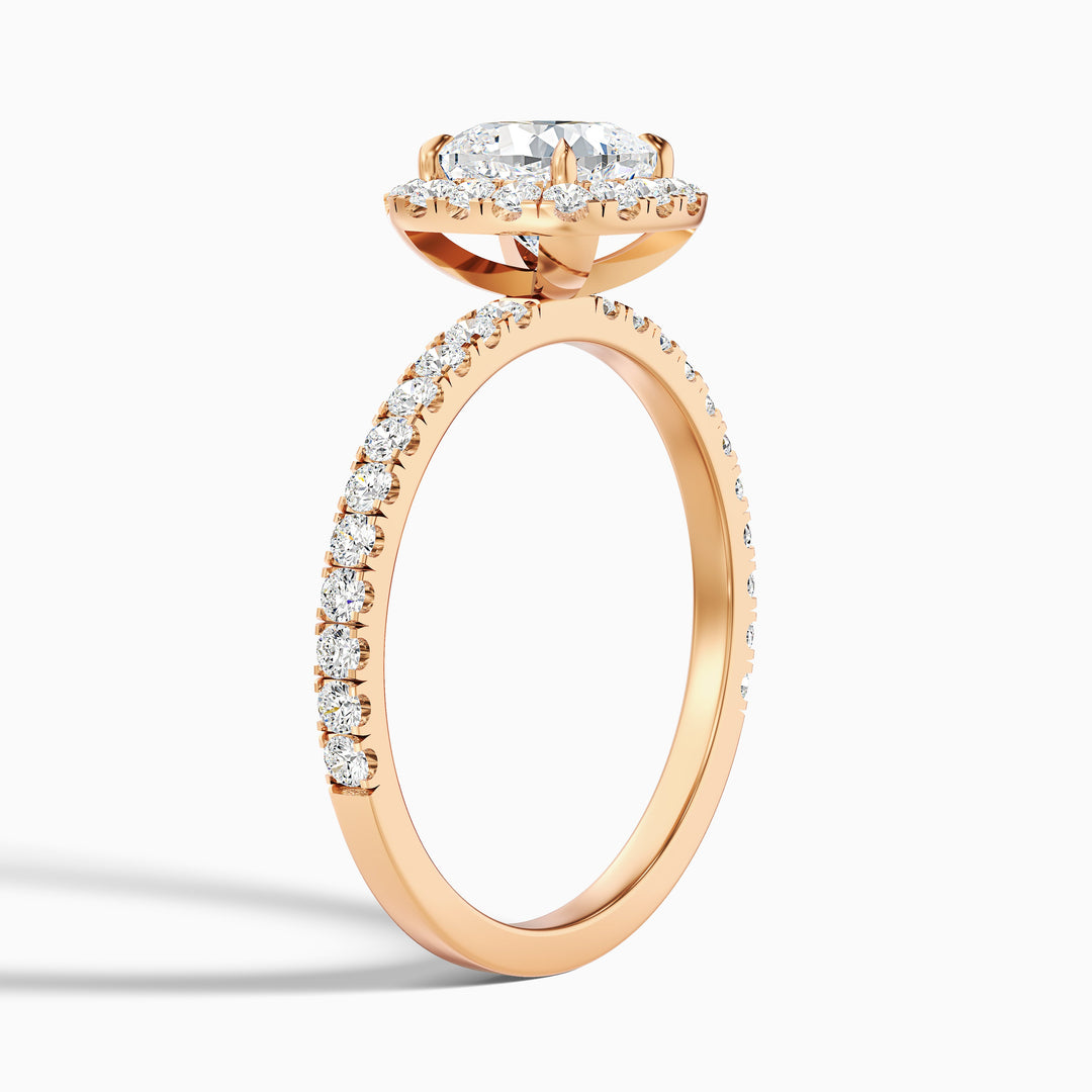 June 4.5 Carat Cushion Cut Halo Pave Lab Grown Diamond Ring in 14k Yellow Gold - Detail View