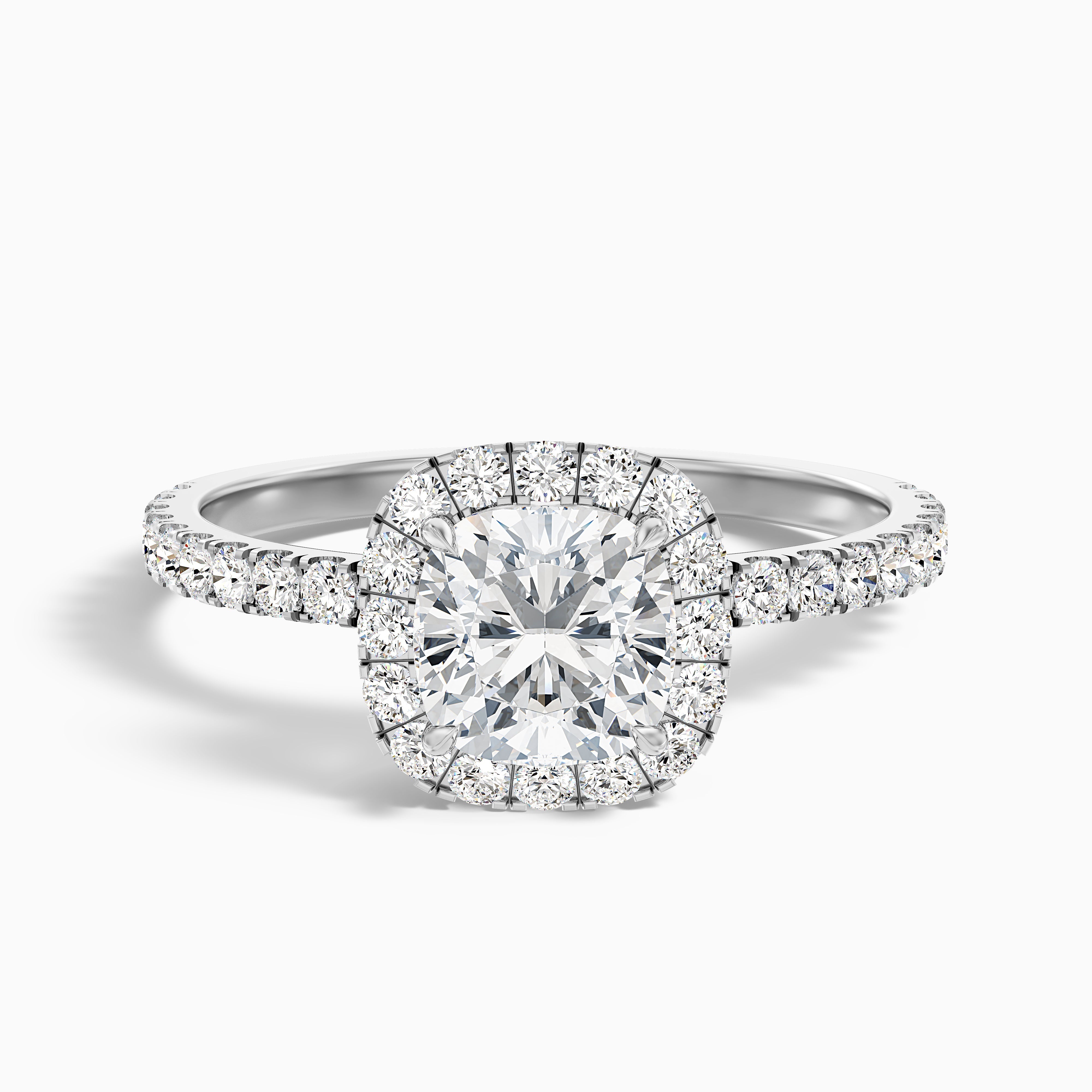 June 1.5 Carat Cushion Cut Halo Pave Lab Grown Diamond Ring in 14k White Gold
