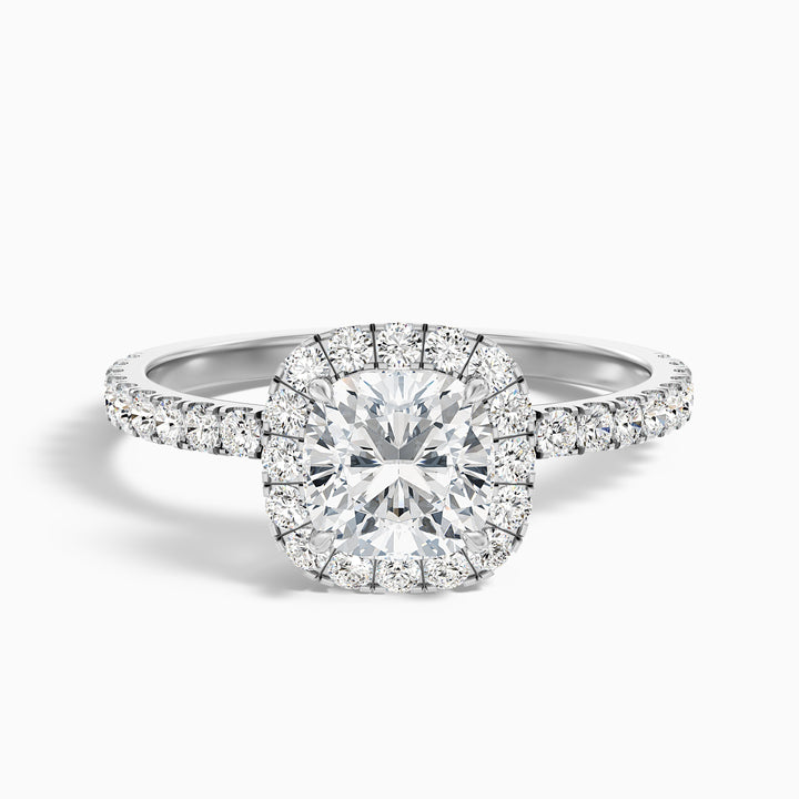 June 2.5 Carat Cushion Cut Halo Pave Lab Grown Diamond Ring in Platinum - Front View
