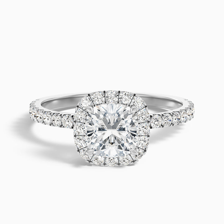 June 4.5 Carat Cushion Cut Halo Pave Lab Grown Diamond Ring in 14k Yellow Gold - Front View
