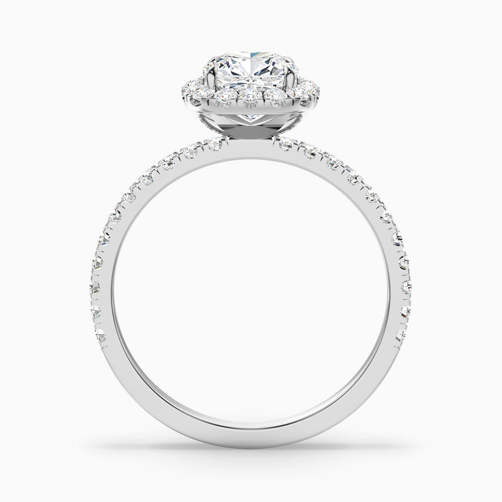 June 1 Carat Cushion Cut Halo Pave Lab Grown Diamond Ring in 18k White Gold - Side View