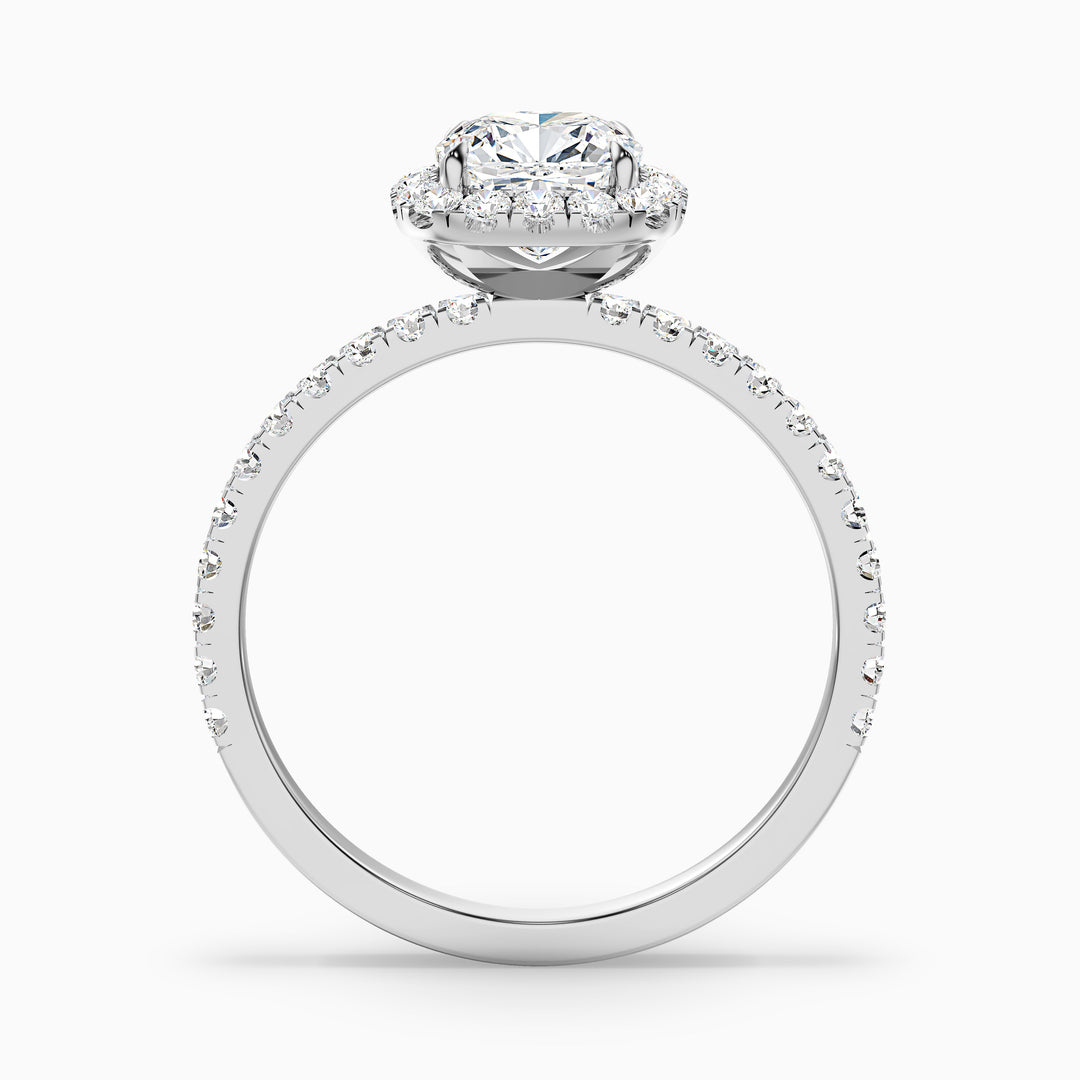 June 2 Carat Cushion Cut Halo Pave Lab Grown Diamond Ring in 14k White Gold - Side View