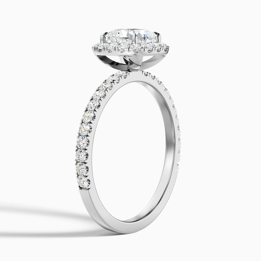 June 2 Carat Cushion Cut Halo Pave Lab Grown Diamond Ring in 14k White Gold - Detail View