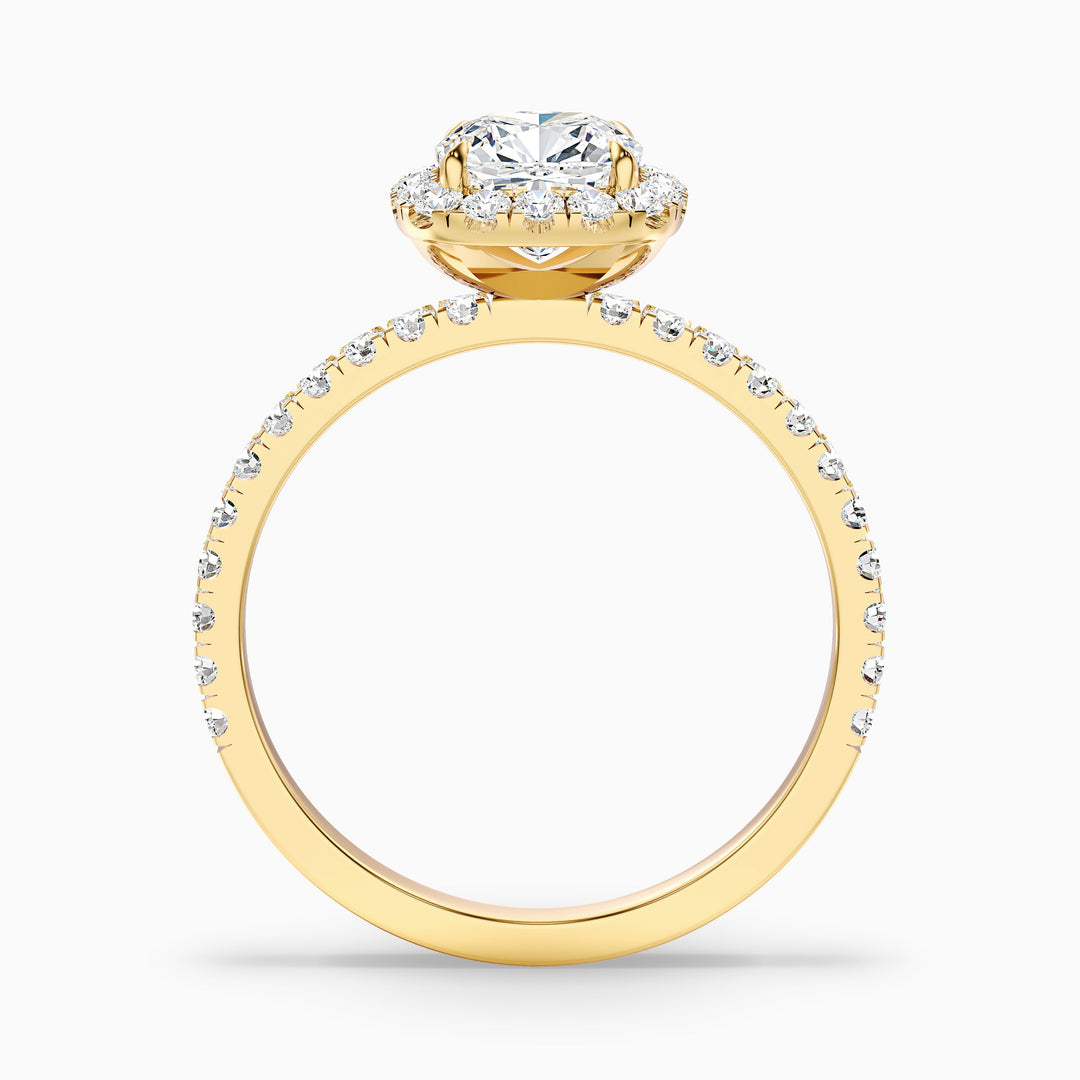 June 5 Carat Cushion Cut Halo Pave Lab Grown Diamond Ring in 10k Yellow Gold - Side View