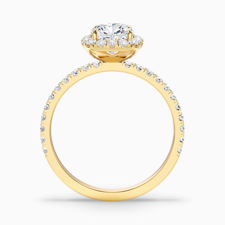 June 3.5 Carat Cushion Cut Halo Pave Lab Grown Diamond Ring in 18k Yellow Gold - Side View