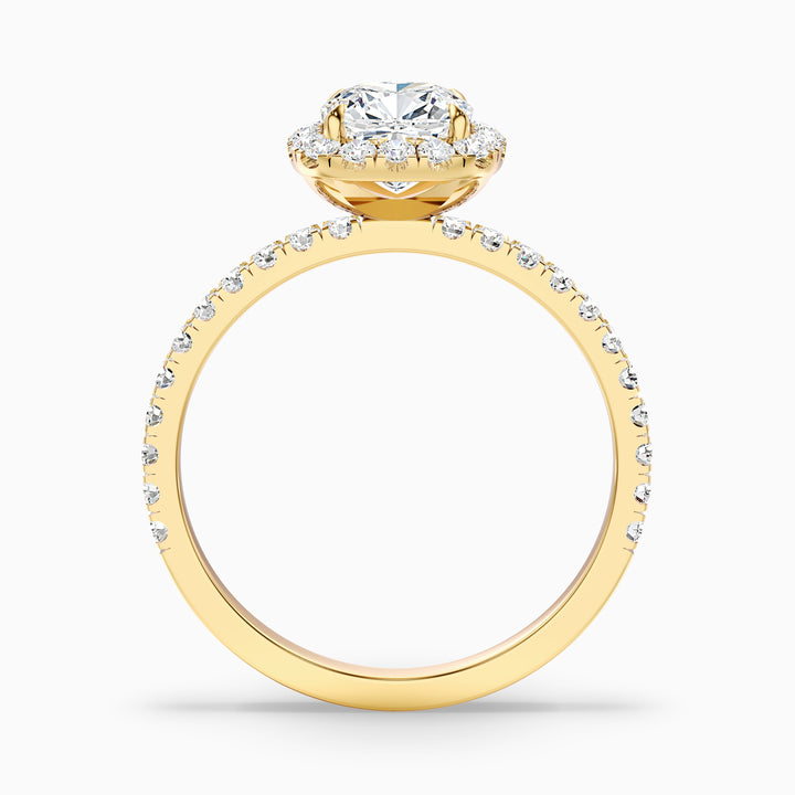 June 4.5 Carat Cushion Cut Halo Pave Lab Grown Diamond Ring in 14k Yellow Gold - Side View