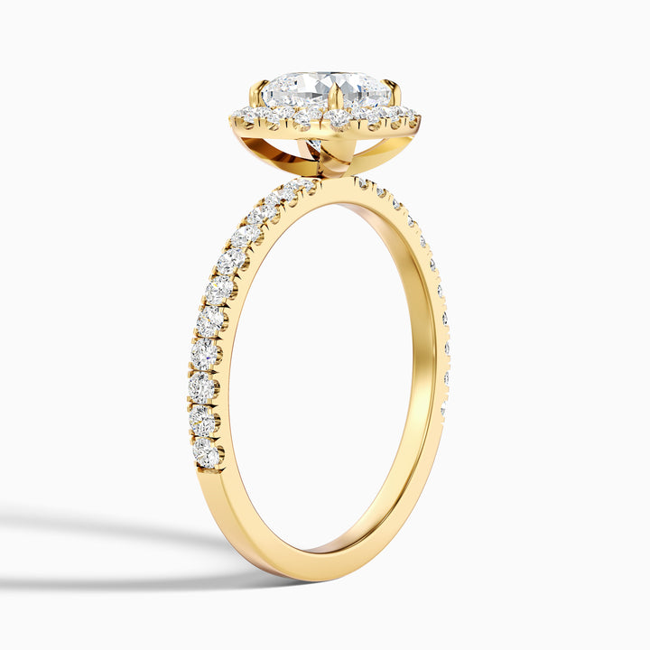June 4.5 Carat Cushion Cut Halo Pave Lab Grown Diamond Ring in 14k Yellow Gold - Detail View