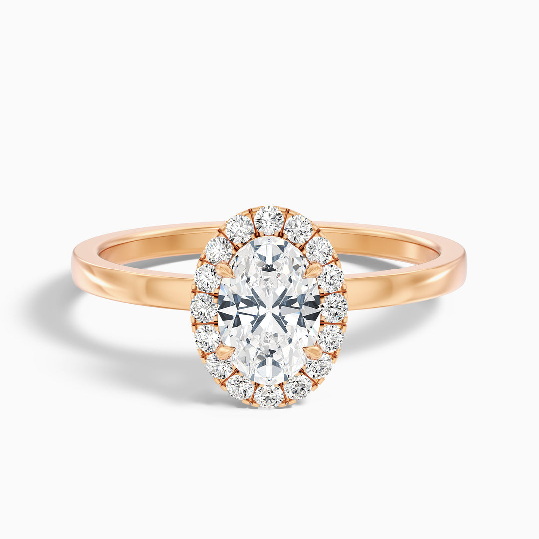 Cris 4.5 Carat Oval Halo Moissanite Engagement Ring - Front View