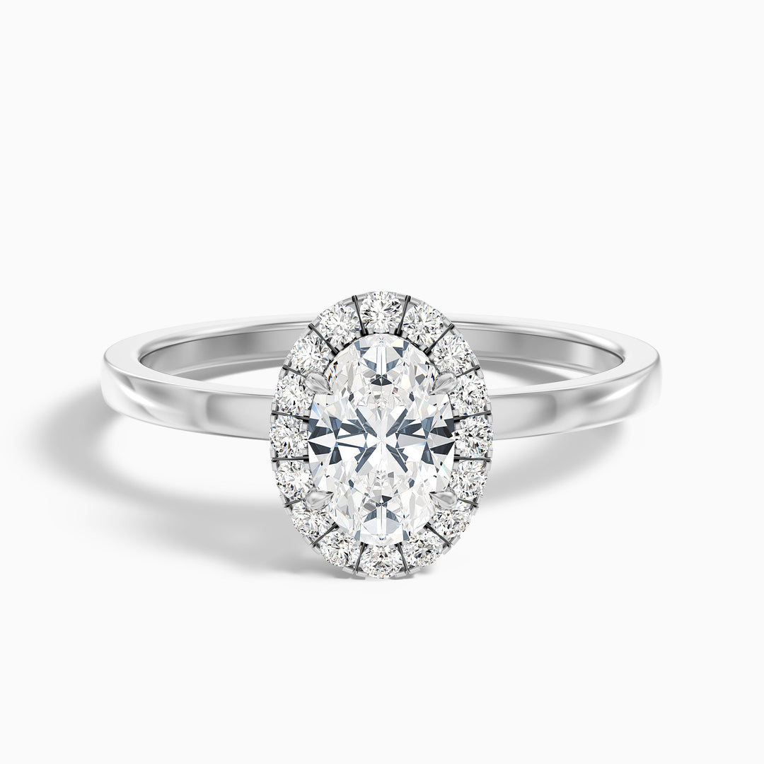 Julia 3 Carat Oval Halo Lab Grown Diamond Ring in 18k White Gold - Front View