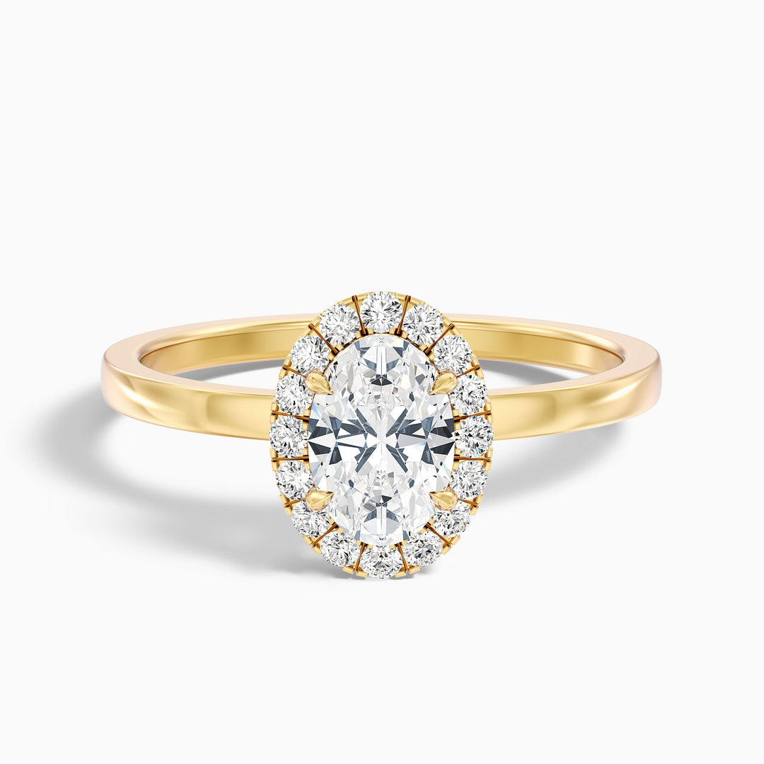 Julia 3.5 Carat Oval Halo Lab Grown Diamond Ring in 14k Yellow Gold - Front View