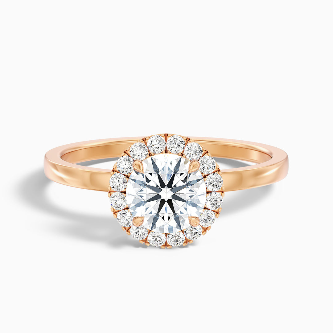 Kara 5 Carat Round Halo Lab Grown Diamond Ring in 18k Rose Gold - Front View