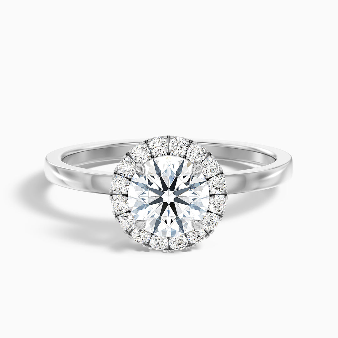 Kara 3 Carat Round Halo Lab Grown Diamond Ring in 18k White Gold - Front View