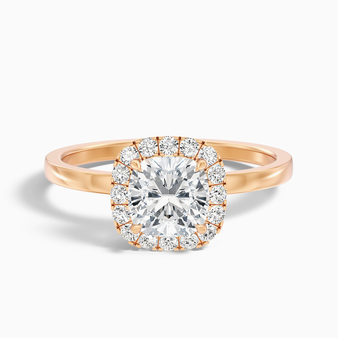 Nora 1.5 Carat Cushion Cut Halo Lab Grown Diamond Ring in 14k Rose Gold - Front View