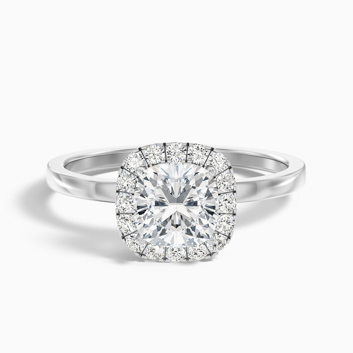 Nora 2.5 Carat Cushion Cut Halo Lab Grown Diamond Ring in 18k White Gold - Front View