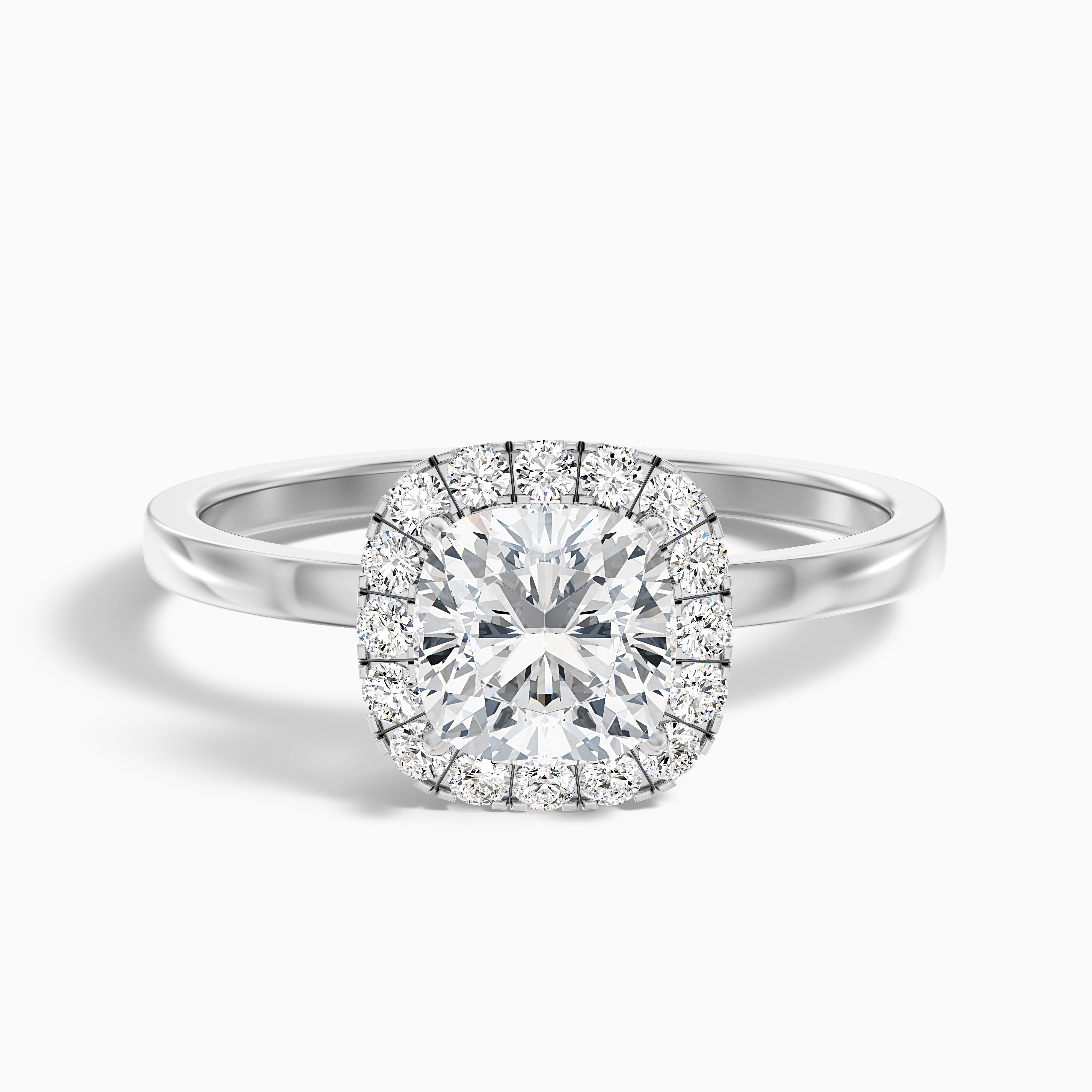 Claire 1 Carat Cushion Cut Halo Moissanite Engagement Ring in 14k White Gold