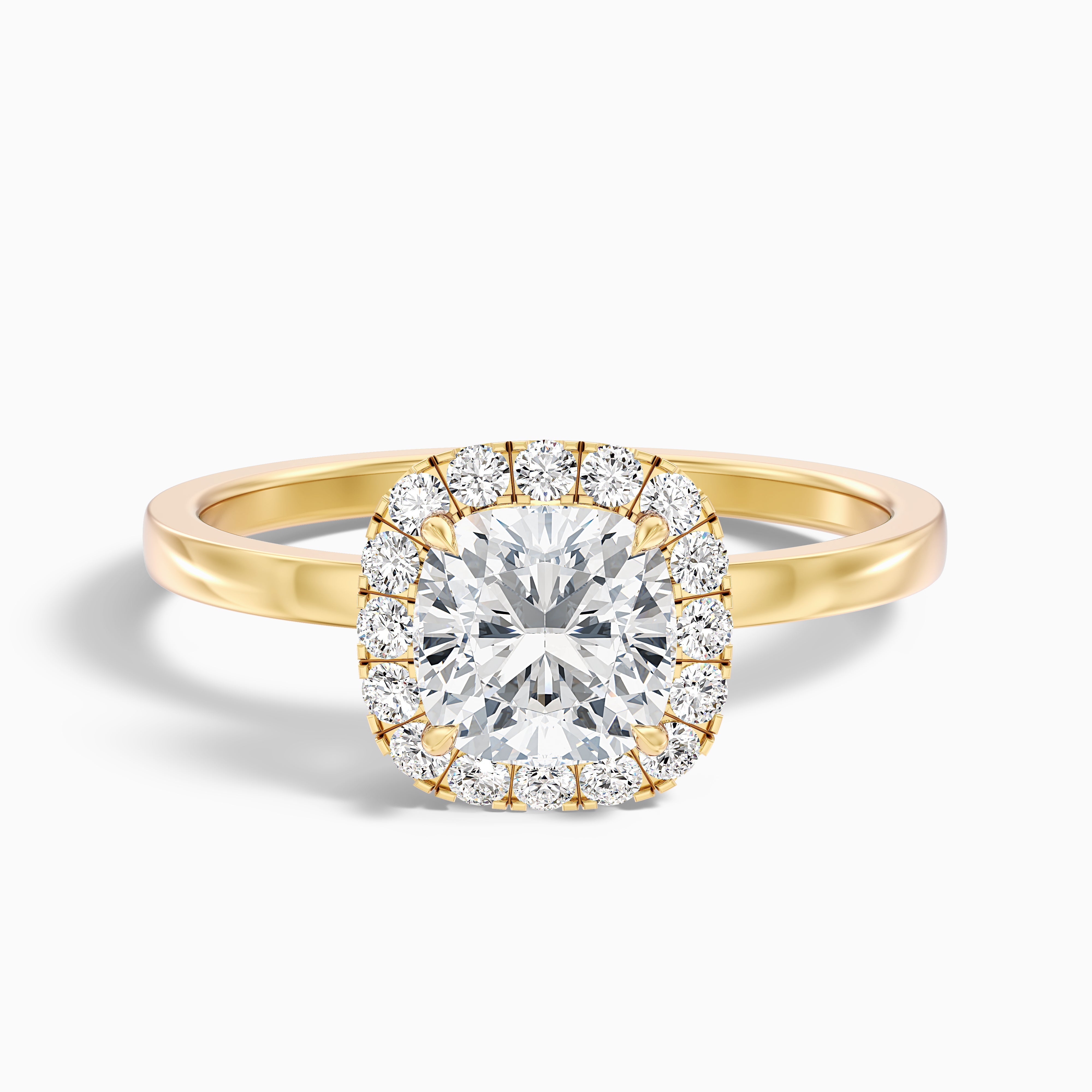 Claire 1 Carat Cushion Cut Halo Moissanite Engagement Ring in 10k Yellow Gold