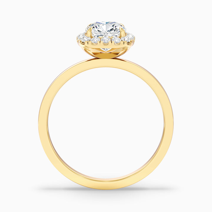 Nora 4 Carat Cushion Cut Halo Lab Grown Diamond Ring in 10k Yellow Gold - Side View