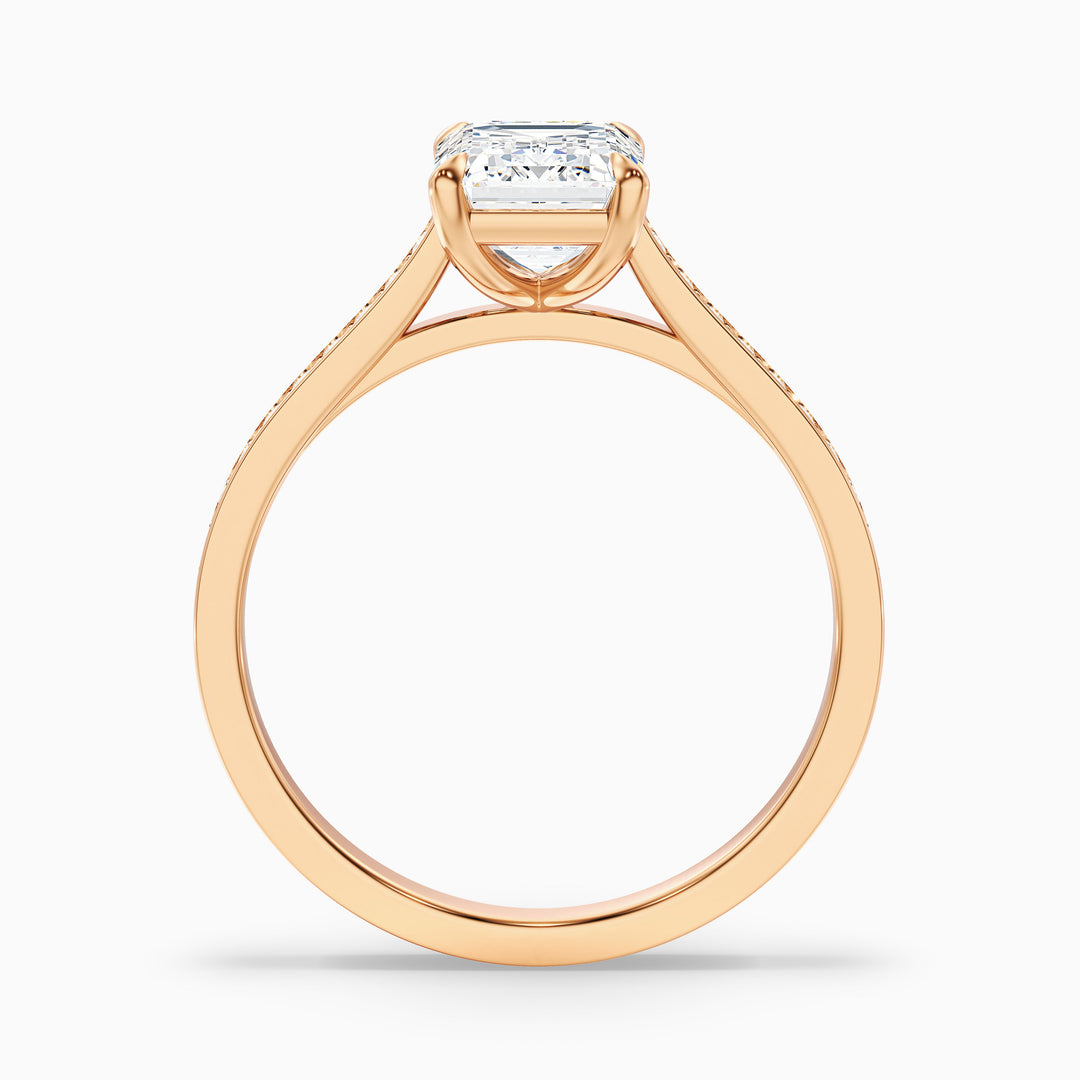 Eliza 5 Carat Emerald Cut Side Stone Pave Lab Grown Diamond Ring in 18k Rose Gold - Side View