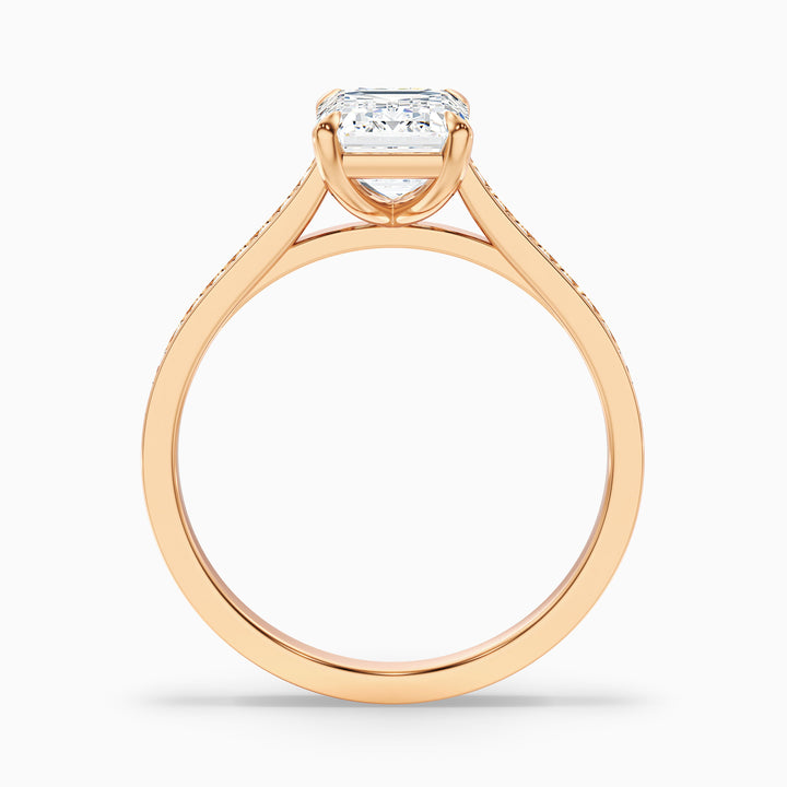 Eliza 5 Carat Emerald Cut Side Stone Pave Lab Grown Diamond Ring in 14k Rose Gold - Side View