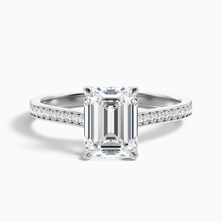 Eliza 4.5 Carat Emerald Cut Side Stone Pave Lab Grown Diamond Ring in 10k White Gold - Front View