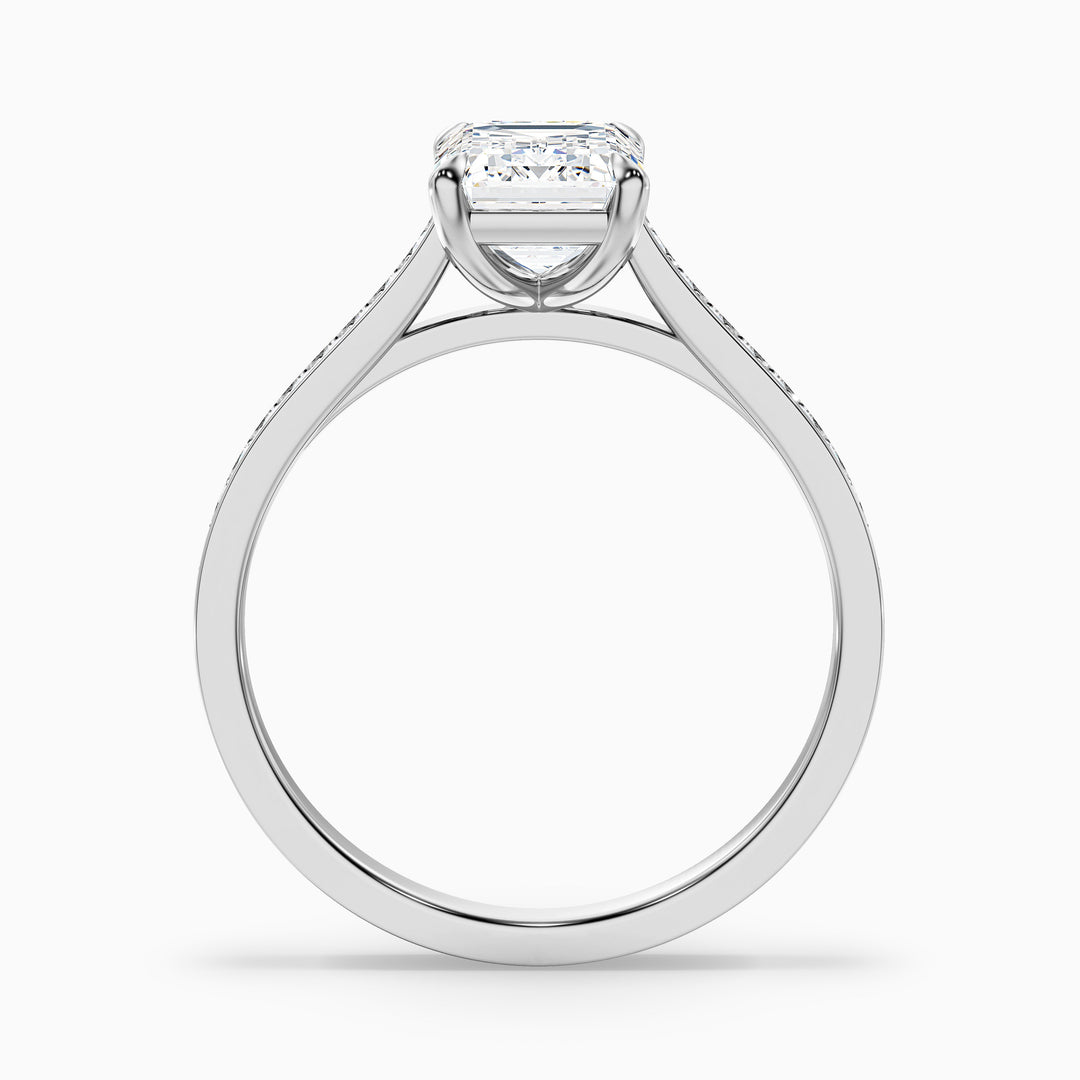 Eliza 2.5 Carat Emerald Cut Side Stone Pave Lab Grown Diamond Ring in 18k Rose Gold - Side View