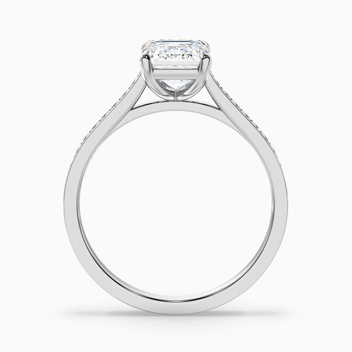 Eliza 2.5 Carat Emerald Cut Side Stone Pave Lab Grown Diamond Ring in 18k Rose Gold - Side View