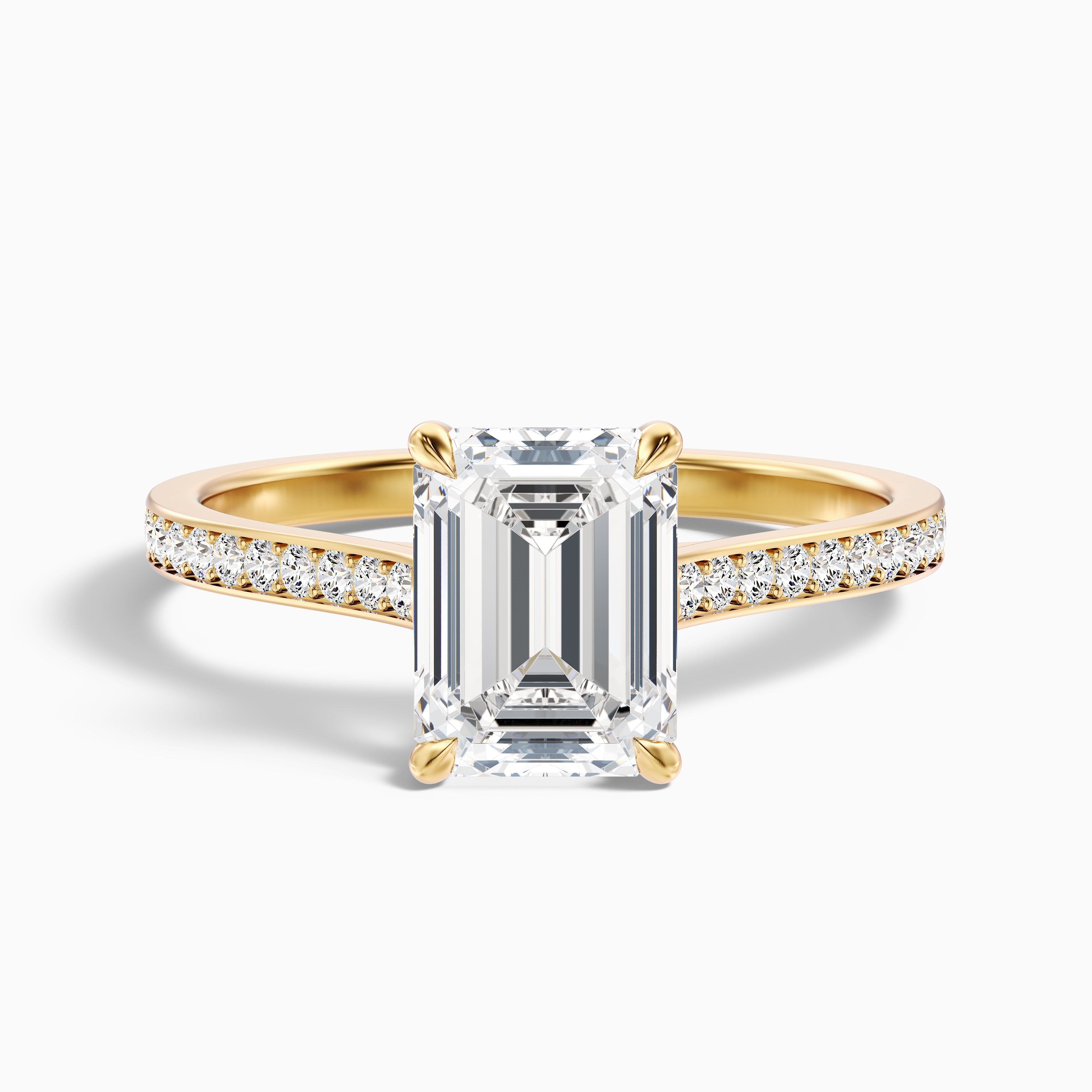 Eliza 3 Carat Emerald Cut Side Stone Pave Lab Grown Diamond Ring in 14k Yellow Gold