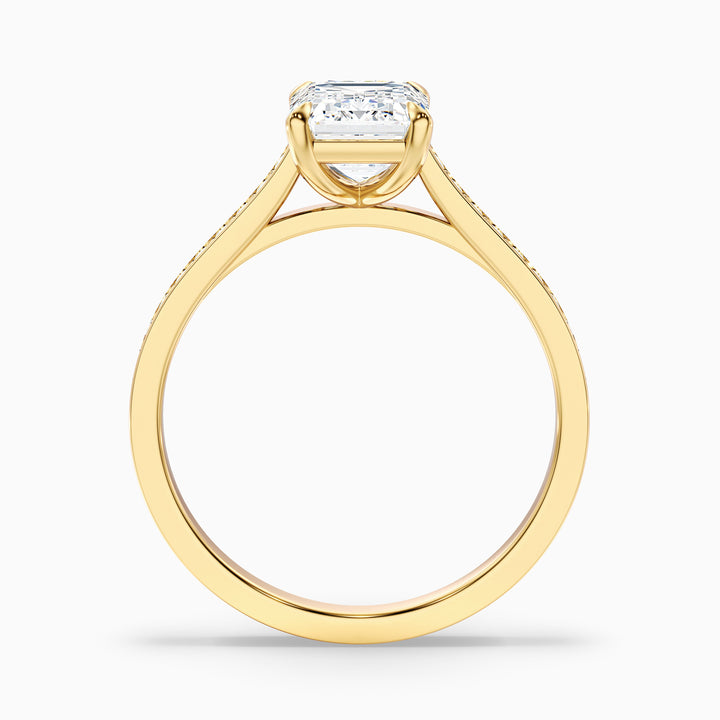 Eliza 4.5 Carat Emerald Cut Side Stone Pave Lab Grown Diamond Ring in 10k Rose Gold - Side View