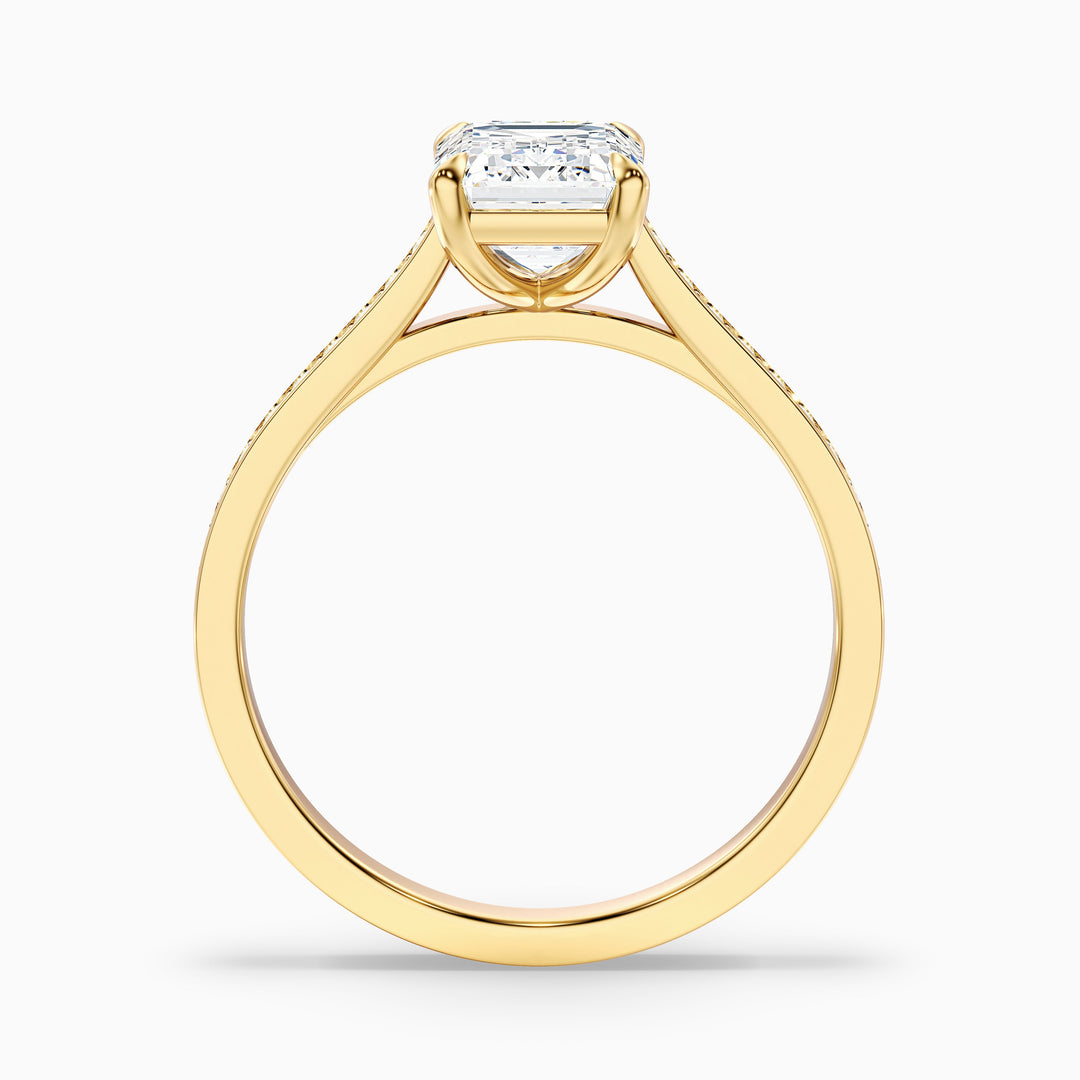 Eliza 1 Carat Emerald Cut Side Stone Pave Lab Grown Diamond Ring in Platinum - Side View