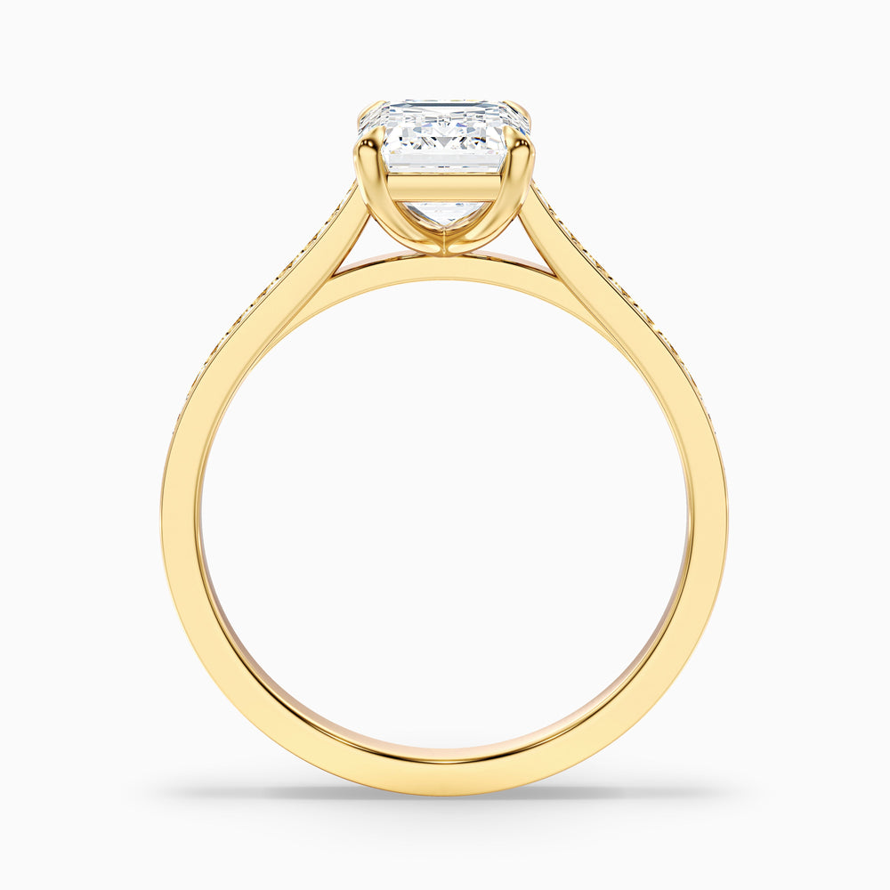 Eliza 2.5 Carat Emerald Cut Side Stone Pave Lab Grown Diamond Ring in 18k Yellow Gold - Side View