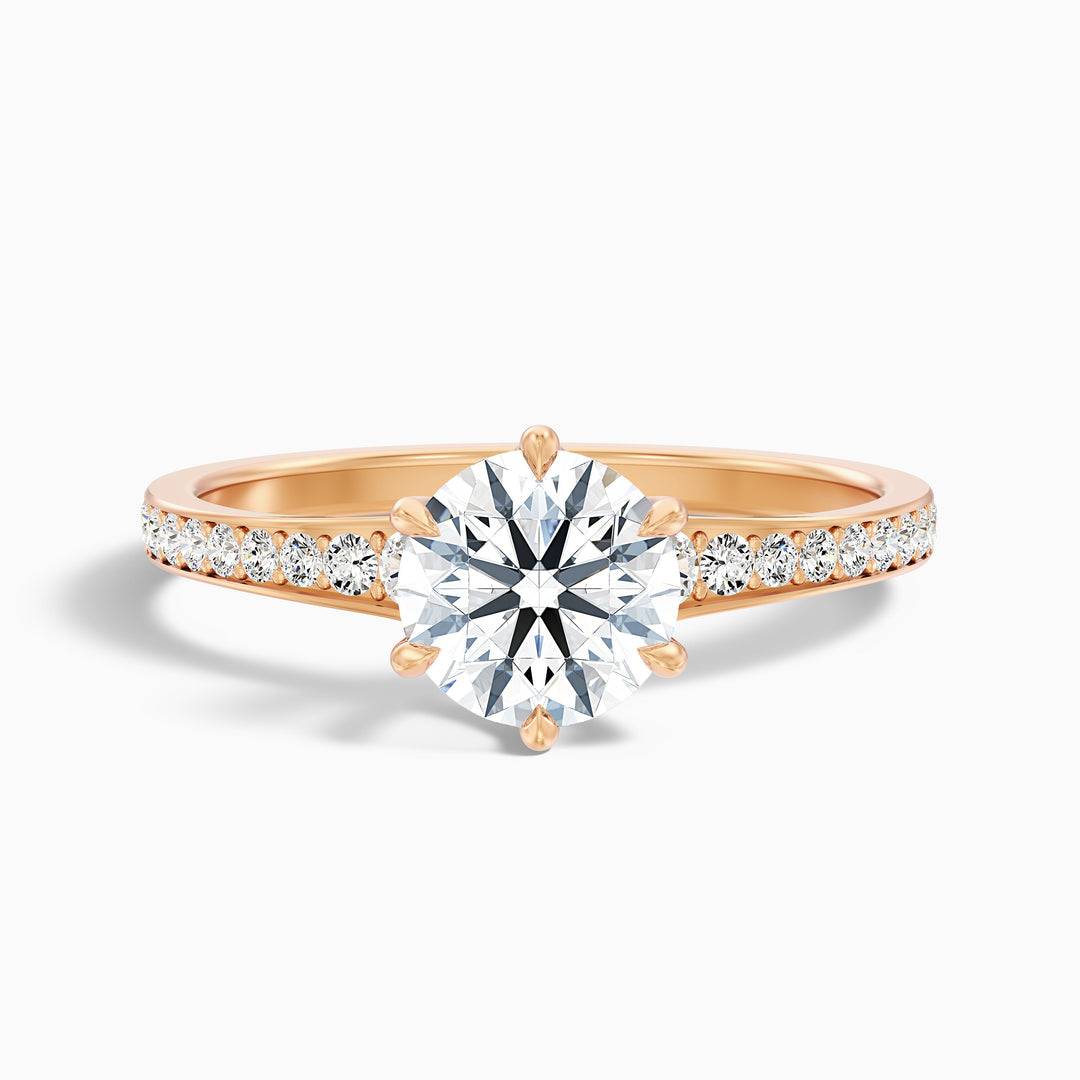 Kyra 1 Carat Round Side Stone Pave Lab Grown Diamond Ring in 10k Rose Gold - Front View