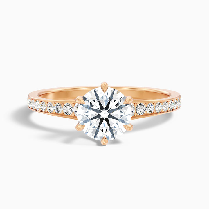 Kyra 4.5 Carat Round Side Stone Pave Lab Grown Diamond Ring in 14k Yellow Gold - Front View