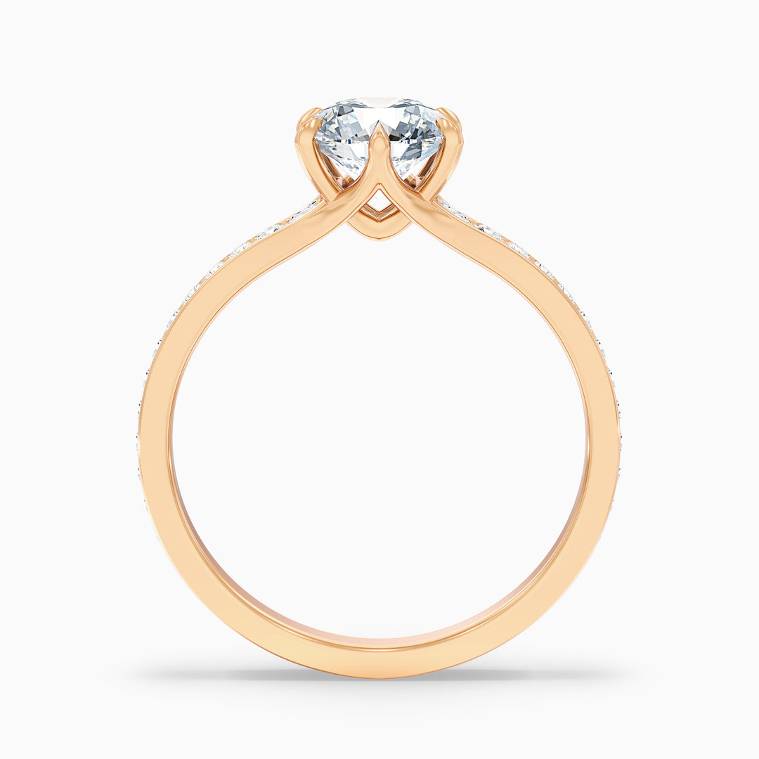 Kyra 1 Carat Round Side Stone Pave Lab Grown Diamond Ring in 18k Rose Gold - Side View